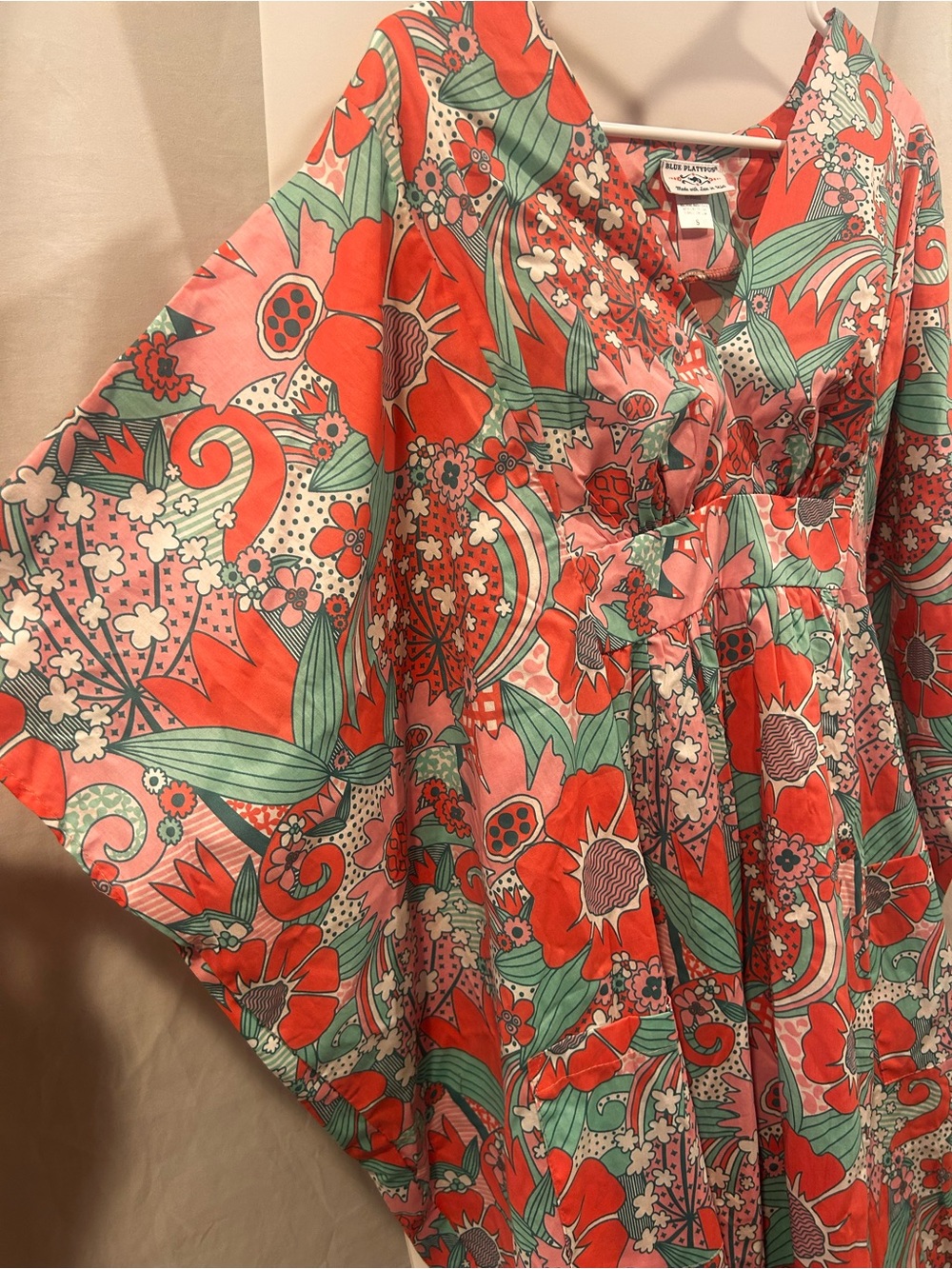 Vintage Inspired Floral Kaftan Mumu in Coral & Mint